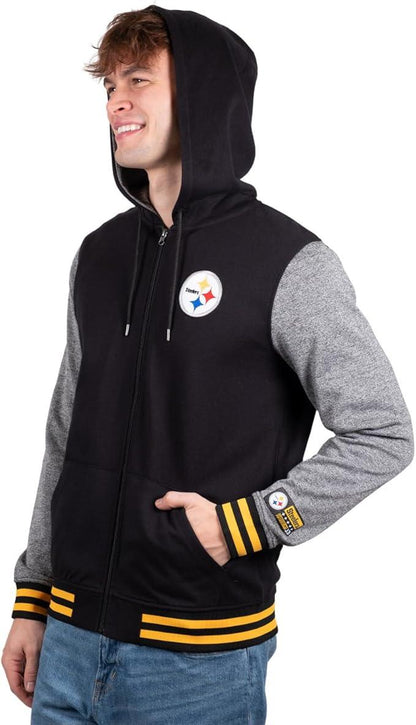 Ultra Game NFL Official Adults Ultimate Full Zip Varsity Hoodie Sweatshirt Jacket - Unisex, Pittsburgh Steelers, Team Color|Pittsburgh Steelers