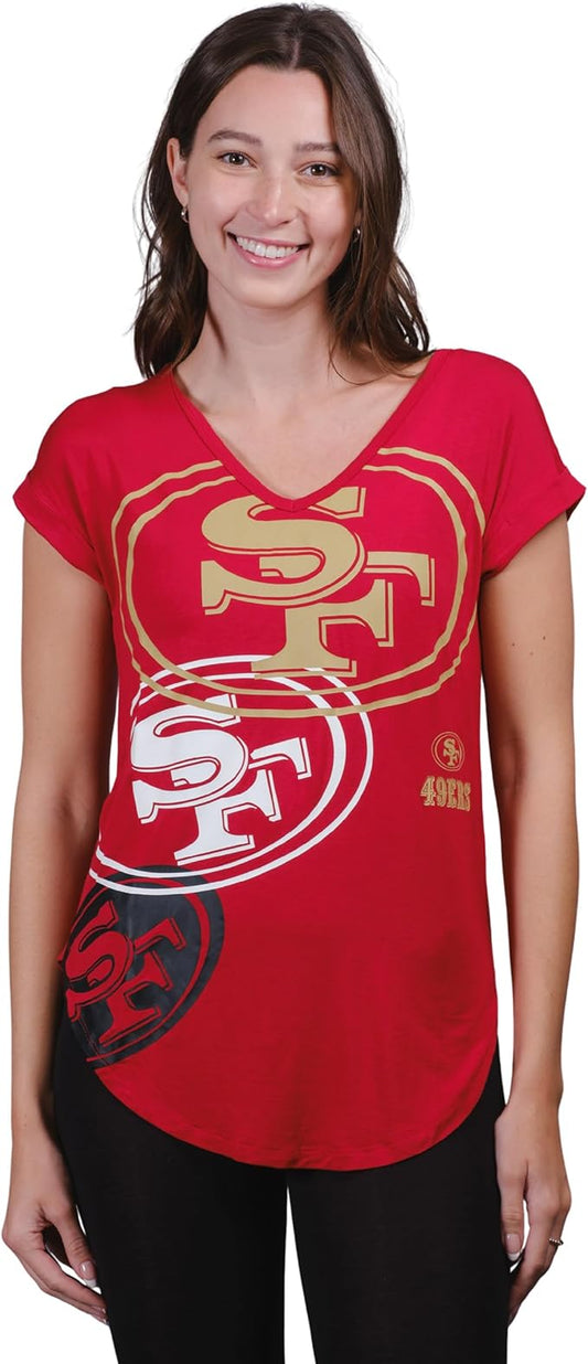 NFL Official Womens Super Soft Modal Vintage V-Neck T-Shirt|San Francisco 49ers