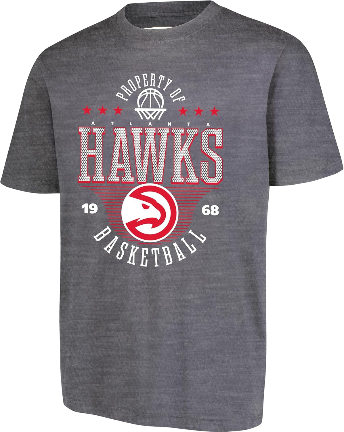 Ultra Game NBA Official Men's Standard Super Soft Mad Props T-Shirt, Atlanta Hawks, Heather Charcoal|Atlanta Hawks