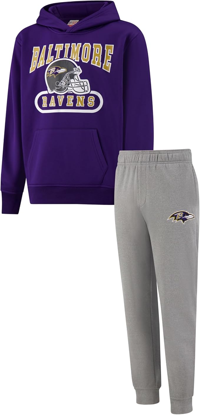 Ultra Game NFL Official Youth Super Soft Jogger & Hoodie Sweatshirt Set, Baltimore Ravens, Team Color|Baltimore Ravens