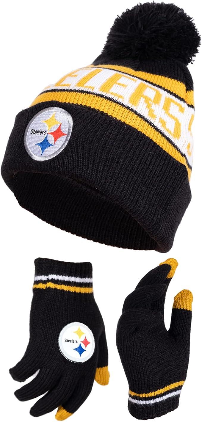 Ultra Game NFL Official Youth Super Soft Winter Beanie Knit Hat With Extra Warm Touch Screen Gloves, Pittsburgh Steelers, Team Color 1, 1SIZE|Pittsburgh Steelers