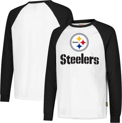 Ultra Game NFL Official Adults Super Soft Raglan Baseball Long Sleeve T-Shirt, Pittsburgh Steelers, White|Pittsburgh Steelers