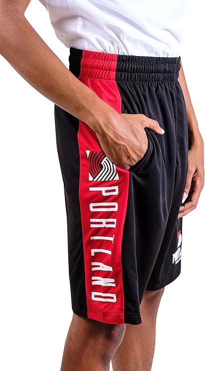 Ultra Game NBA Official Men’s Super Soft Active Workout Basketball Training Shorts - Unisex, Portland Trail Blazers, Black|Portland Trail Blazers