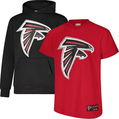 Ultra Game NFL Official Youth Super Soft T-Shirt & Hoodie Sweatshirt Set, Atlanta Falcons|Atlanta Falcons