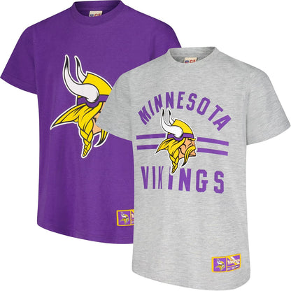 Ultra Game NFL Official Youth Super Soft 2 Pack T-Shirt Set, Minnesota Vikings|Minnesota Vikings