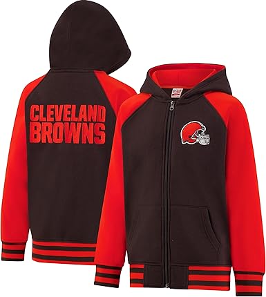 Ultra Game NFL Official Boy's Super Soft Full Zip Varsity Hoodie Sweatshirt, Cleveland Browns, Team Color 2024|Cleveland Browns