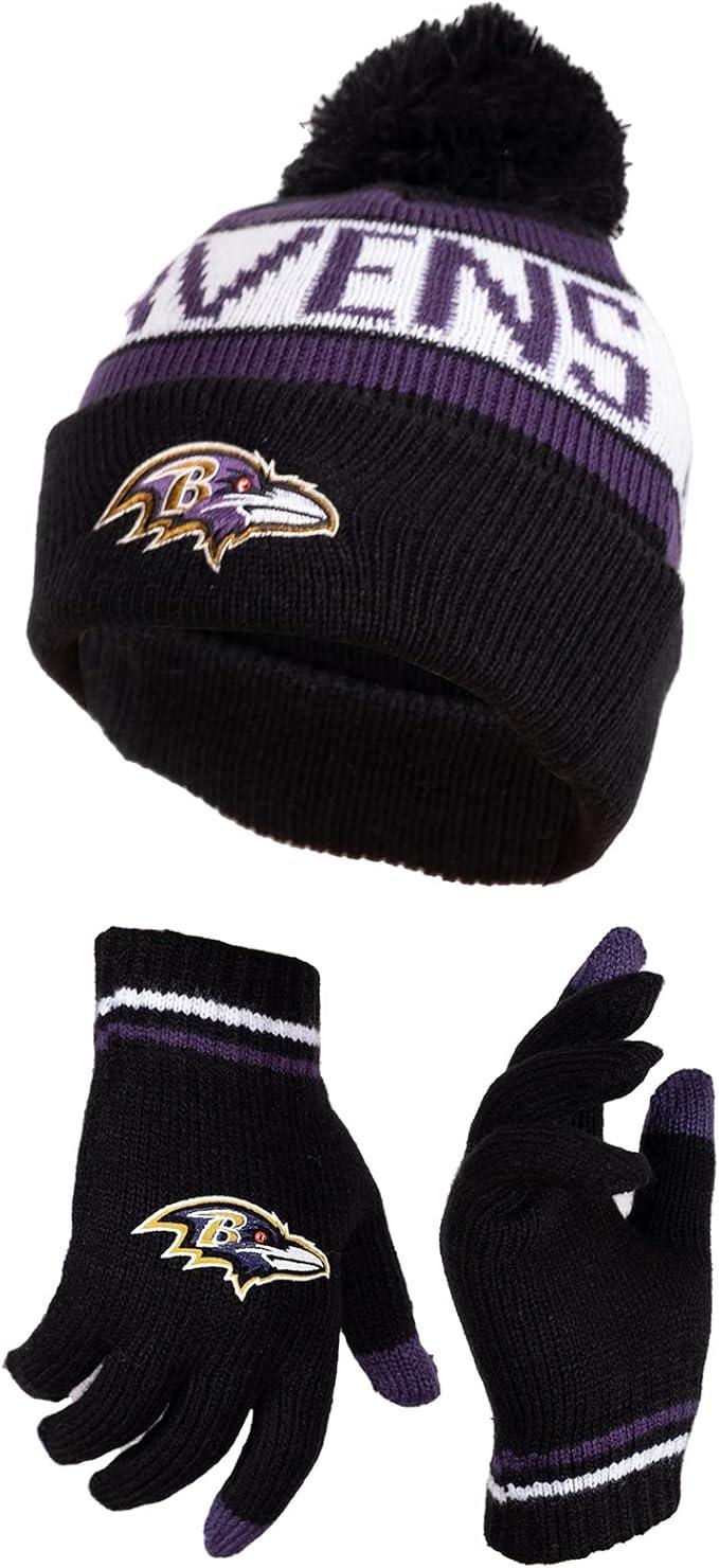 Ultra Game NFL Official Youth Super Soft Winter Beanie Knit Hat With Extra Warm Touch Screen Gloves, Baltimore Ravens, Team Color 1, 1SIZE|Baltimore Ravens