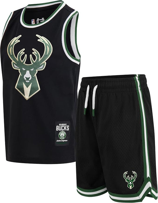 Ultra Game Youth's NBA Official Super Soft Tank Top & Shorts 2-Piece Set, Milwaukee Bucks, Black|Milwaukee Bucks