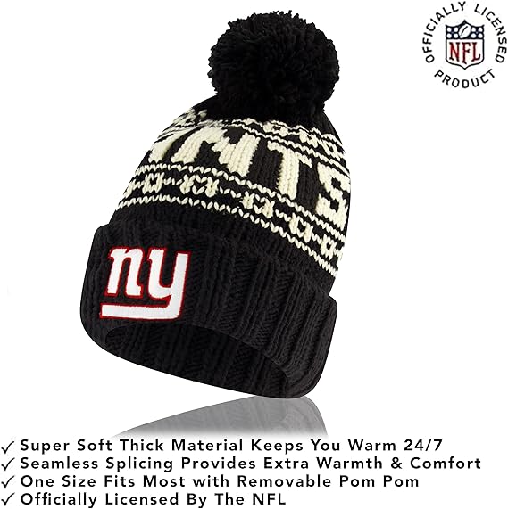 Ultra Game NFL Official Adults Super Soft Cable Knit Winter Beanie Knit Hat with Extra Warm Touch Screen Gloves, New York Giants, One Size|New York Giants