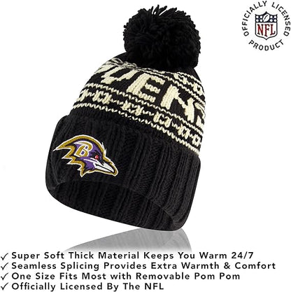 Ultra Game NFL Official Adults Super Soft Cable Knit Winter Beanie Knit Hat with Extra Warm Touch Screen Gloves, Baltimore Ravens, One Size|Baltimore Ravens