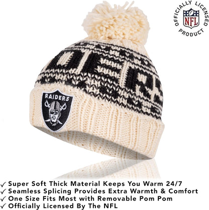 NFL Official Adults Super Soft Cable Knit Winter Beanie Knit Hat with Extra Warm Touch Screen Gloves|Las Vegas Raiders