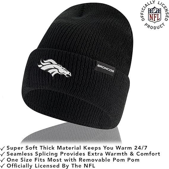 Ultra Game NFL Official Adults Super Soft Marled Winter Beanie Knit Hat with Extra Warm Touch Screen Gloves, Denver Broncos, Black, One Size|Denver Broncos