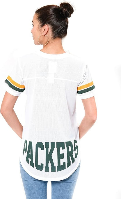 NFL Green Bay Packers Womens Soft Mesh Jersey Varsity Tee Shirt|Green Bay Packers