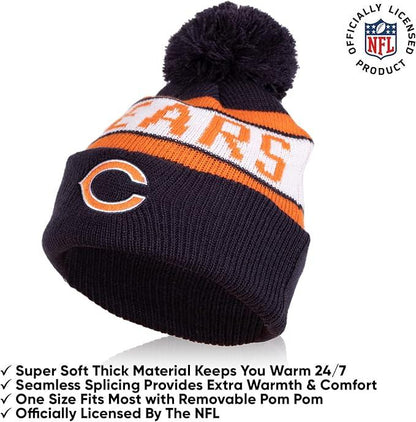 Ultra Game NFL Official Youth Super Soft Winter Beanie Knit Hat With Extra Warm Touch Screen Gloves, Chicago Bears, Team Color 1, 1SIZE|Chicago Bears