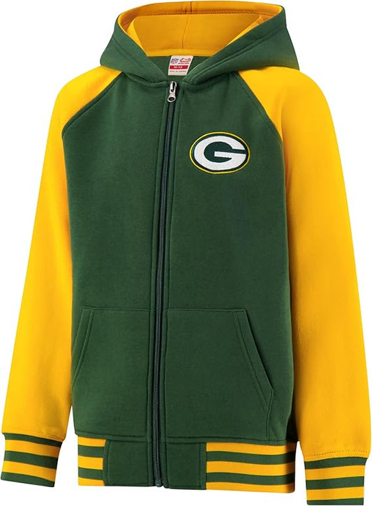 NFL Official Boy's Super Soft Full Zip Varsity Hoodie Sweatshirt|Green Bay Packers