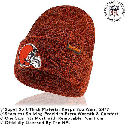 Ultra Game Youth NFL Official Super Soft Marl Knit Winter Beanie Knit Hat with Extra Warm Touch Screen Gloves|Cleveland Browns