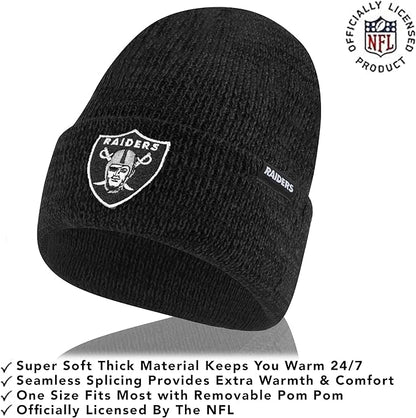 NFL Official Super Soft Marl Knit Winter Beanie Knit Hat with Extra Warm Touch Screen Gloves|Las Vegas Raiders