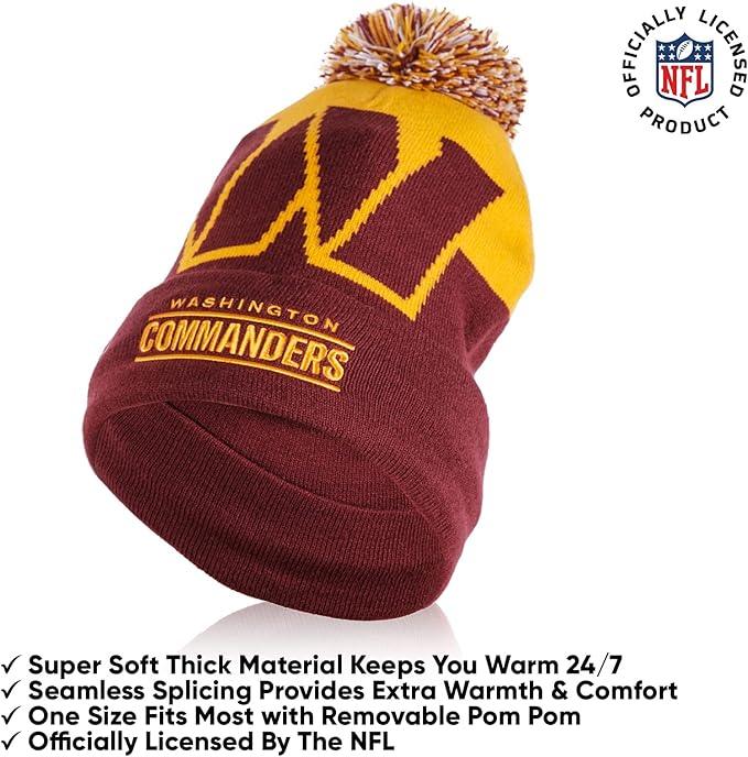 Ultra Game NFL Official Adults Unisex Super Soft Winter Beanie Knit Hat With Extra Warm Touch Screen Gloves, Washington Commanders, Team Color, 1SIZE|Washington Commanders