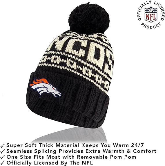 Ultra Game NFL Official Adults Super Soft Cable Knit Winter Beanie Knit Hat with Extra Warm Touch Screen Gloves, Denver Broncos, One Size|Denver Broncos