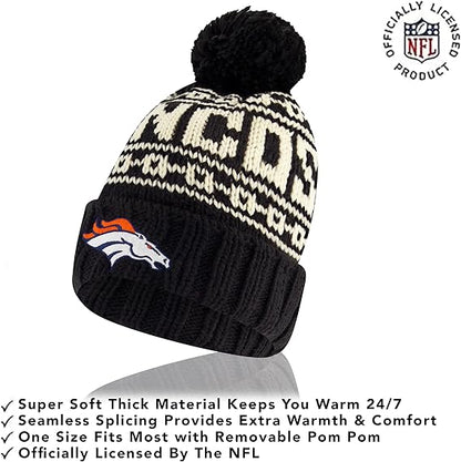 Ultra Game NFL Official Adults Super Soft Cable Knit Winter Beanie Knit Hat with Extra Warm Touch Screen Gloves, Denver Broncos, One Size|Denver Broncos