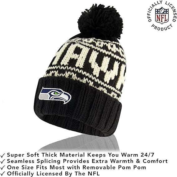 Ultra Game NFL Official Adults Super Soft Cable Knit Winter Beanie Knit Hat with Extra Warm Touch Screen Gloves, Seattle Seahawks, One Size|Seattle Seahawks