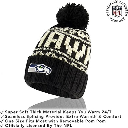 Ultra Game NFL Official Adults Super Soft Cable Knit Winter Beanie Knit Hat with Extra Warm Touch Screen Gloves, Seattle Seahawks, One Size|Seattle Seahawks