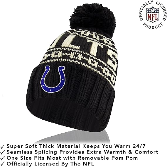 Ultra Game NFL Official Adults Super Soft Cable Knit Winter Beanie Knit Hat with Extra Warm Touch Screen Gloves, Indianapolis Colts, One Size|Indianapolis Colts