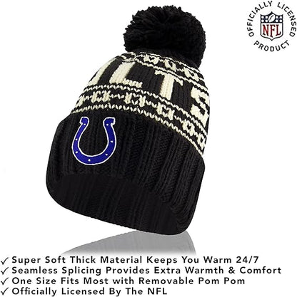 Ultra Game NFL Official Adults Super Soft Cable Knit Winter Beanie Knit Hat with Extra Warm Touch Screen Gloves, Indianapolis Colts, One Size|Indianapolis Colts