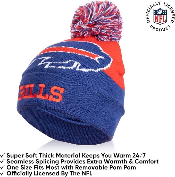 NFL Official Youth Super Soft Winter Beanie Knit Hat With Extra Warm Touch Screen Gloves|Buffalo Bills