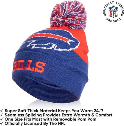 NFL Official Youth Super Soft Winter Beanie Knit Hat With Extra Warm Touch Screen Gloves|Buffalo Bills