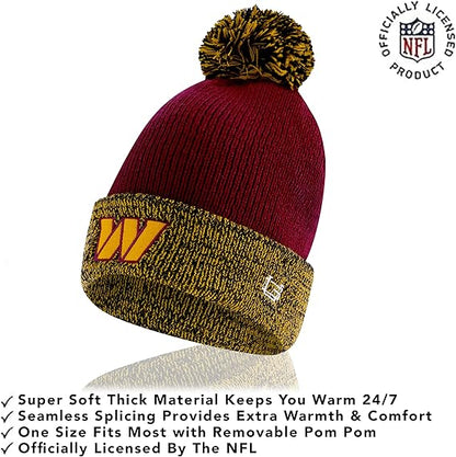 Ultra Game NFL Official Adults Super Soft Two Tone Winter Beanie Knit Hat with Extra Warm Touch Screen Gloves, Washington Commanders, Team Color, One Size|Washington Commanders