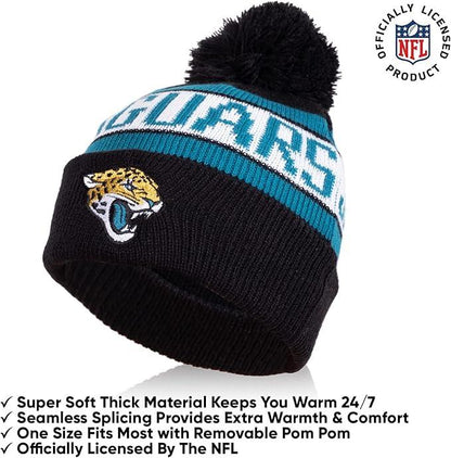 Ultra Game NFL Official Youth Super Soft Winter Beanie Knit Hat With Extra Warm Touch Screen Gloves, Jacksonville Jaguars, Team Color 1, 1 SIZE|Jacksonville Jaguars