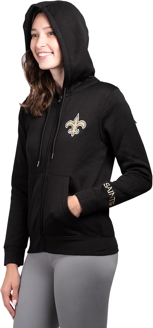 Ultra Game NFL New Orleans Saints Official Women's Full Zip Marl Knit Hoodie Sweatshirt Jacket|New Orleans Saints