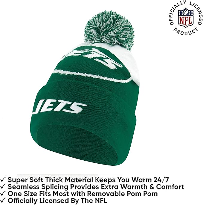 Ultra Game NFL Official Adults Unisex Super Soft Winter Beanie Knit Hat With Extra Warm Touch Screen Gloves, New York Jets, Team Color, 1SIZE|New York Jets