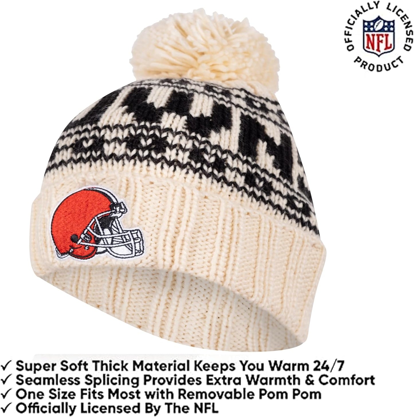 Ultra Game NFL Official Adults Super Soft Cable Knit Winter Beanie Knit Hat with Extra Warm Touch Screen Gloves, Cleveland Browns, One Size|Cleveland Browns