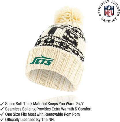 Ultra Game Youth NFL Official Super Soft Cable Knit Winter Beanie Knit Hat with Extra Warm Touch Screen Gloves|New York Jets