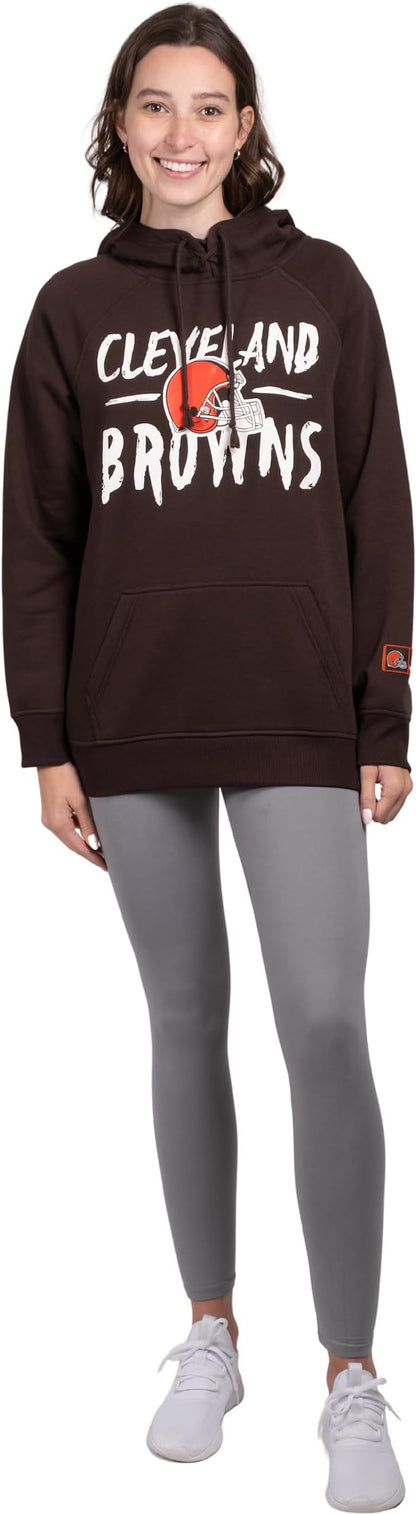 Ultra Game NFL Women's Official Super Soft Tie Neck Pullover Hoodie Sweatshirt, Cleveland Browns, Team Color|Cleveland Browns