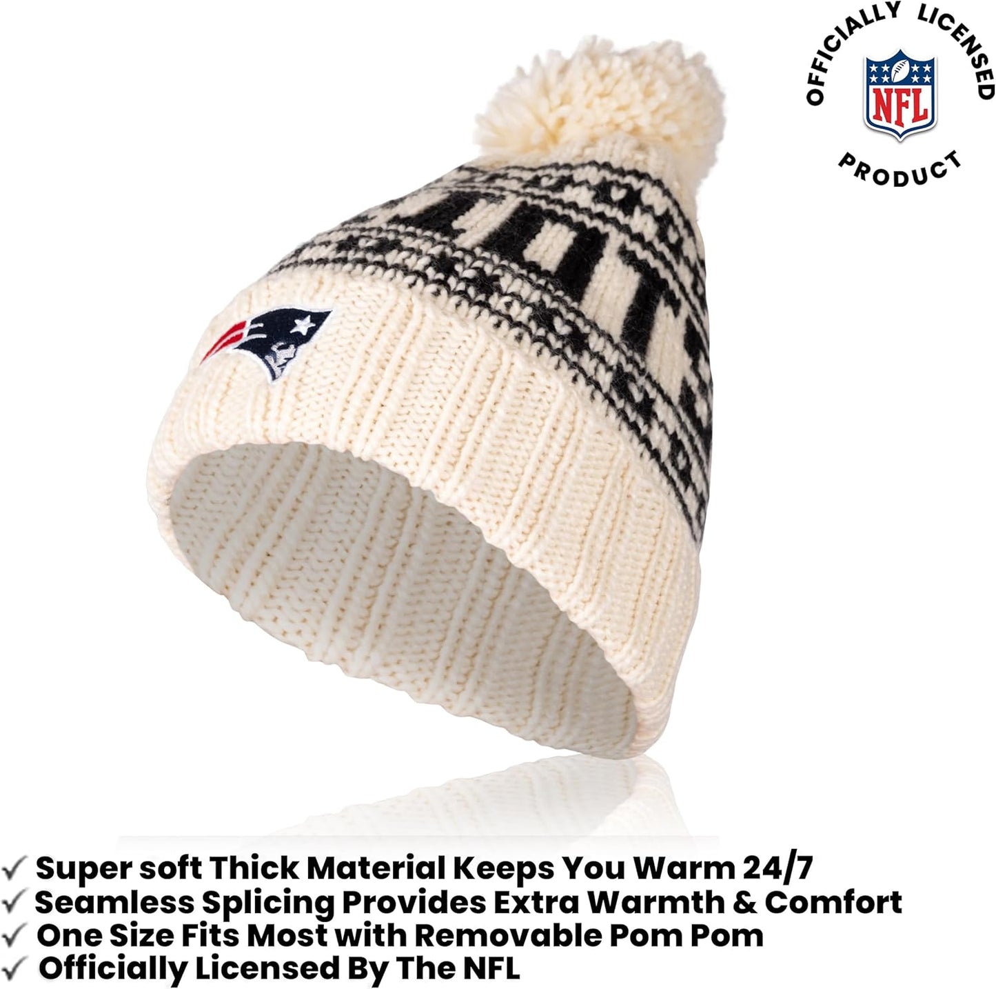 Ultra Game NFL Official Adults Super Soft Cable Knit Winter Beanie Knit Hat with Extra Warm Touch Screen Gloves, New England Patriots, One Size|New England Patriots