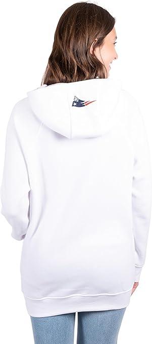 Ultra Game NFL Official Women's Super Soft Tie Neck Pullover Hoodie Sweatshirt, New England Patriots, White|New England Patriots