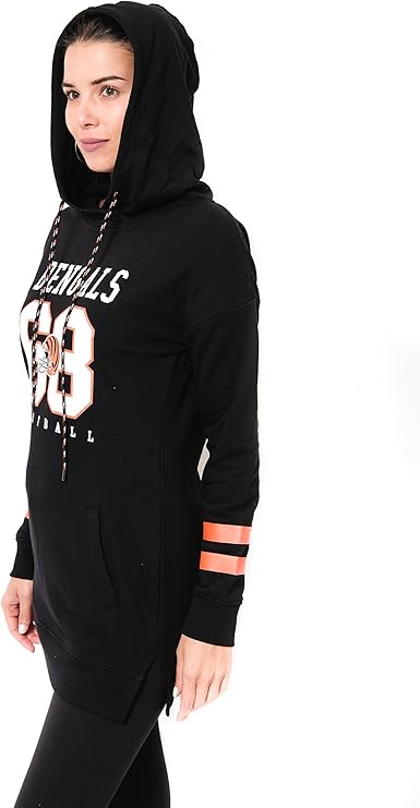 NFL Womens Soft French Terry Tunic Hoodie Pullover Sweatshirt|Cincinnati Bengals