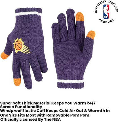 Ultra Game NBA Official Men’s Super Soft Winter Beanie Knit Hat With Extra Warm Touch Screen Gloves - Unisex, Phoenix Suns, Team Color, 1SIZE|Phoenix Suns