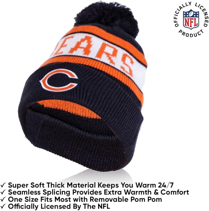 Ultra Game NFL Official Adults Unisex Super Soft Winter Beanie Knit Hat With Extra Warm Touch Screen Gloves, Chicago Bears, Team Color 2, 1SIZE|Chicago Bears