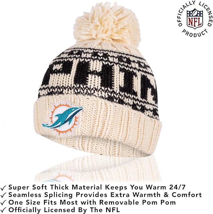 NFL Official Adults Super Soft Cable Knit Winter Beanie Knit Hat with Extra Warm Touch Screen Gloves|Miami Dolphins