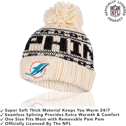 NFL Official Adults Super Soft Cable Knit Winter Beanie Knit Hat with Extra Warm Touch Screen Gloves|Miami Dolphins