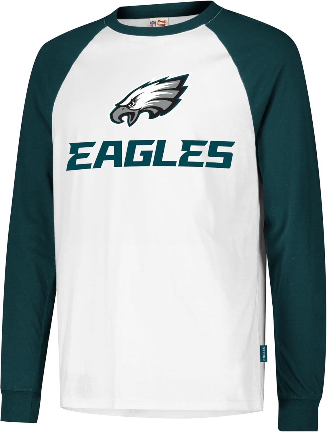 Ultra Game NFL Official Adults Super Soft Raglan Baseball Long Sleeve T-Shirt, Philadelphia Eagles, White|Philadelphia Eagles