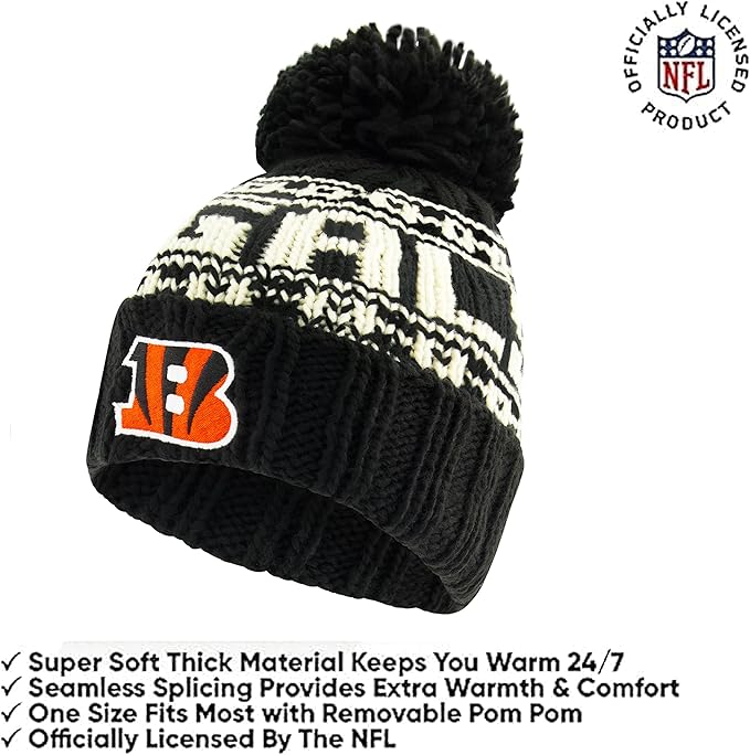 NFL Official Youth Super Soft Cable Knit Winter Beanie Knit Hat with Extra Warm Touch Screen Gloves|Cincinnati Bengals