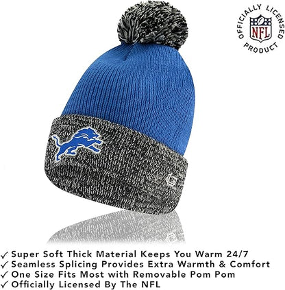 Ultra Game NFL Official Adults Super Soft Two Tone Winter Beanie Knit Hat with Extra Warm Touch Screen Gloves, Detroit Lions, Team Color, One Size|Detroit Lions