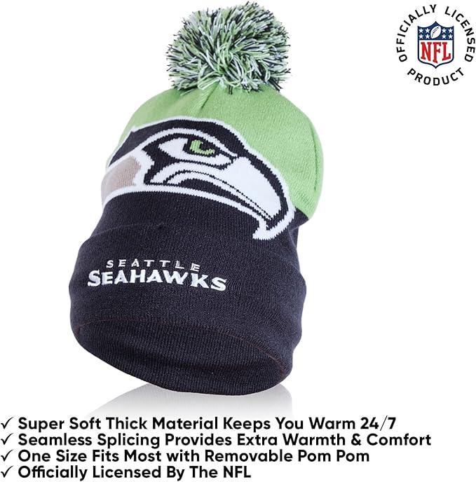 Ultra Game NFL Official Adults Unisex Super Soft Winter Beanie Knit Hat With Extra Warm Touch Screen Gloves, Seattle Seahawks, Team Color, 1SIZE|Seattle Seahawks