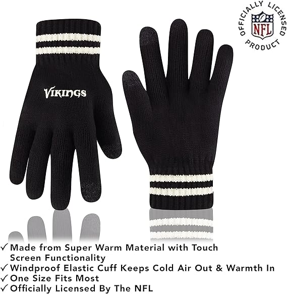 Ultra Game NFL Official Adults Super Soft Cable Knit Winter Beanie Knit Hat with Extra Warm Touch Screen Gloves, Minnesota Vikings, One Size|Minnesota Vikings