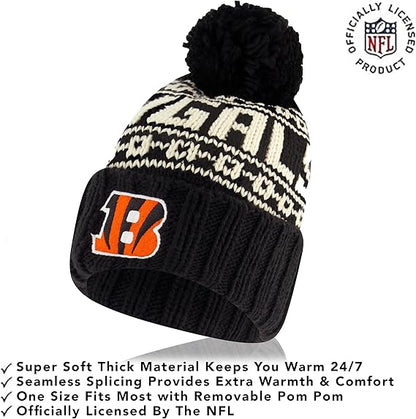 NFL Official Adults Super Soft Cable Knit Winter Beanie Knit Hat with Extra Warm Touch Screen Gloves|Cincinnati Bengals